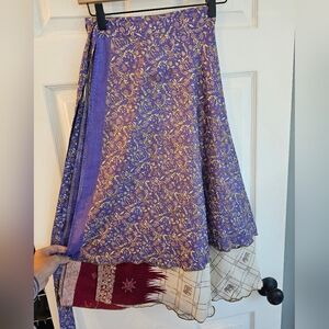 Sari wrap skirt, two layered reversible, Regular TEA size elephant and purple